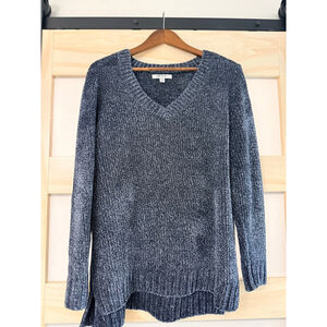 Orvis Chenille V-Neck Sweater Navy Blue Women’s Size Large Soft Cozy Textured